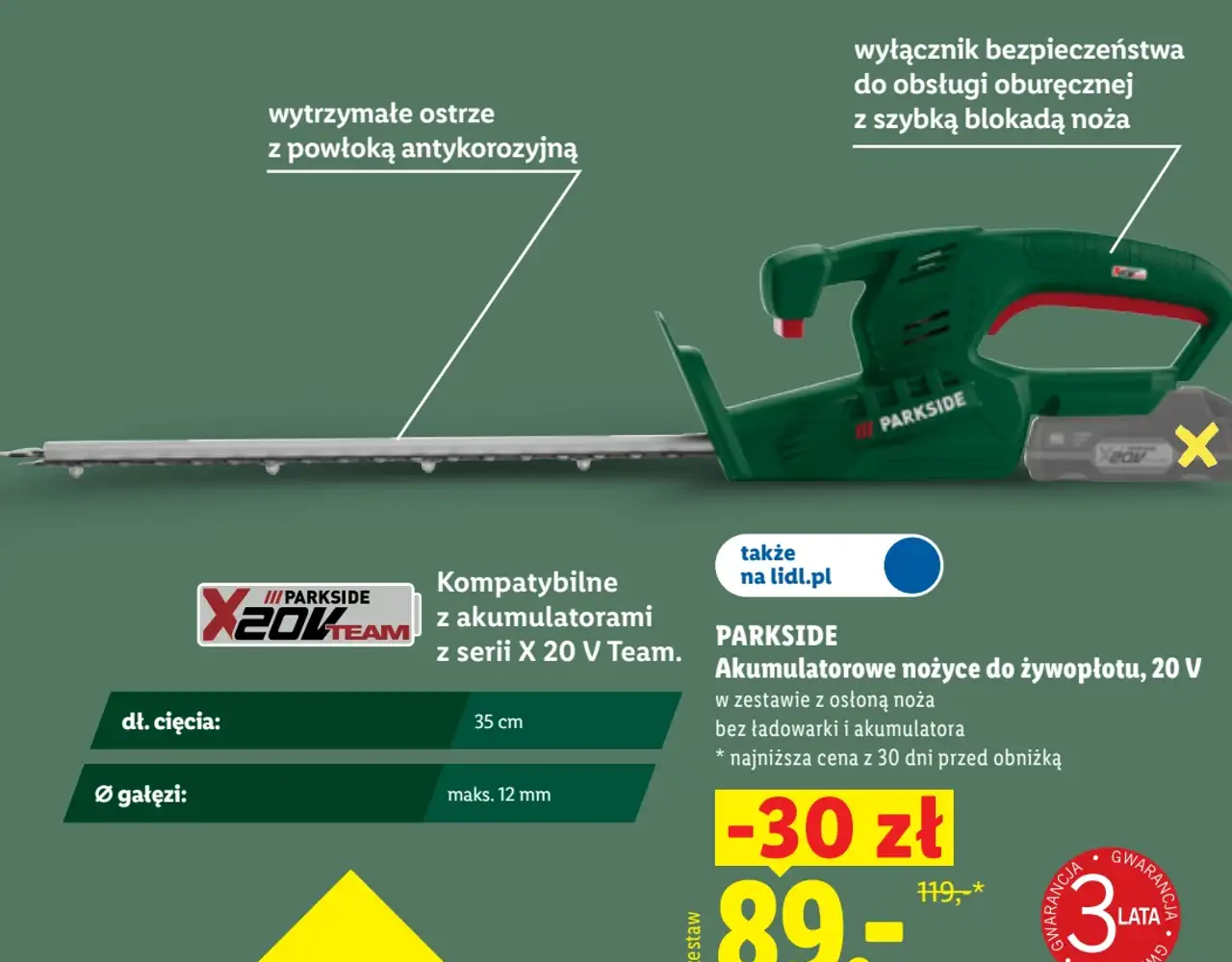 PARKSIDE Akumulatorowe nożyce do żywopłotu, 20 V