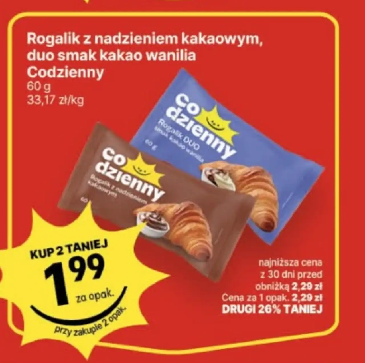 Rogalik z nadzieniem kakaowym, duo smak kakao wanilia Codzienny