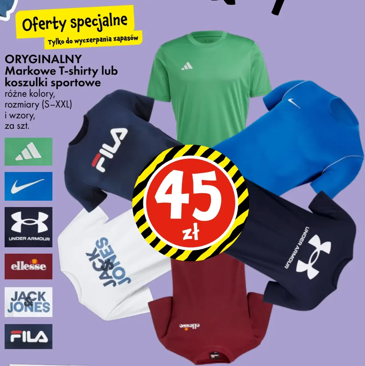 Markowe T-shirty lub koszulki sportowe Adidas, Nike, Under Armour, Ellesse, Jack & Jones, Fila
