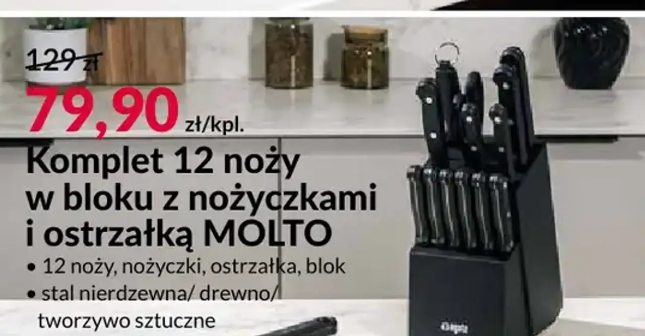Komplet 12 noży w bloku z nożyczkami i ostrzałką MOLTO