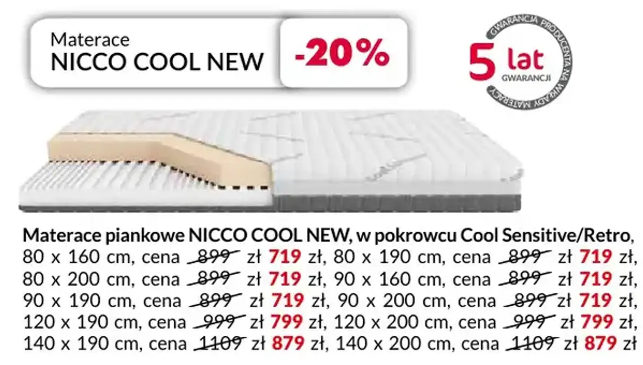 Materace piankowe NICCO COOL NEW, w pokrowcu Cool Sensitive/Retro
