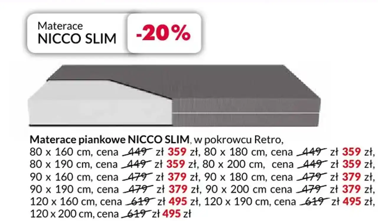 Materace piankowe NICCO SLIM, w pokrowcu Retro