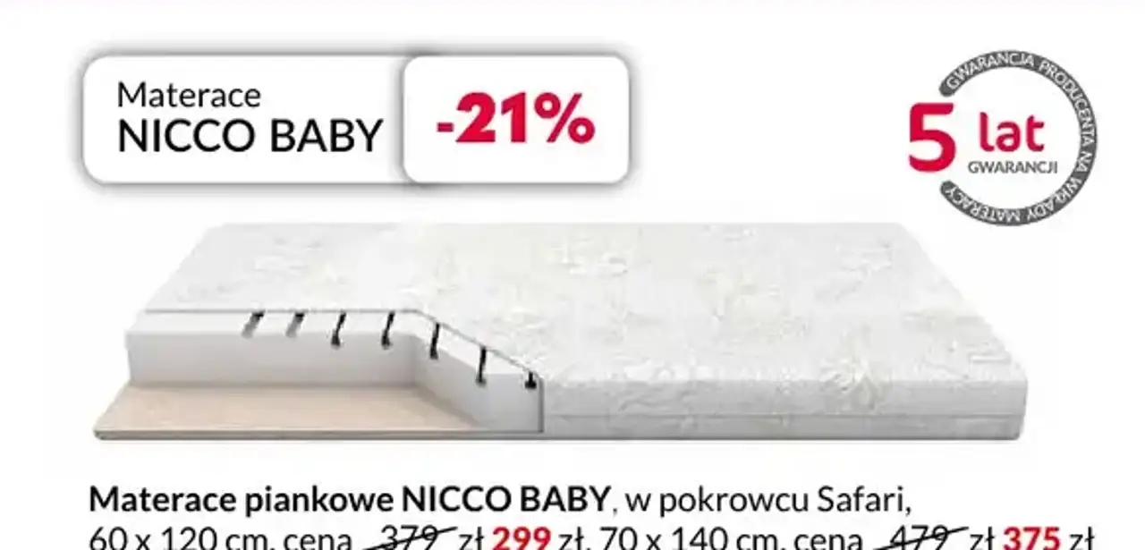 Materace piankowe NICCO BABY, w pokrowcu Safari