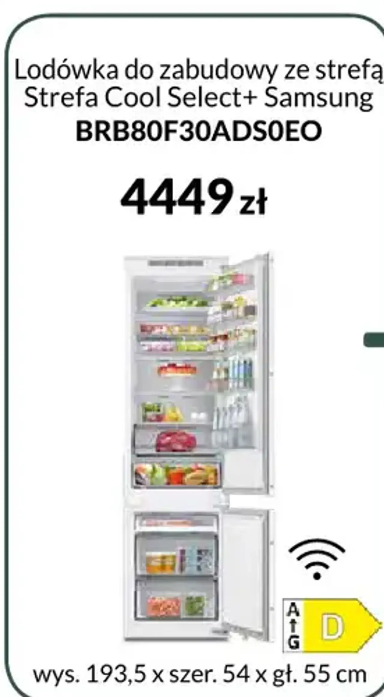 Lodówka do zabudowy ze strefą Strefa Cool Select+ Samsung BRB80F30ADS0EO