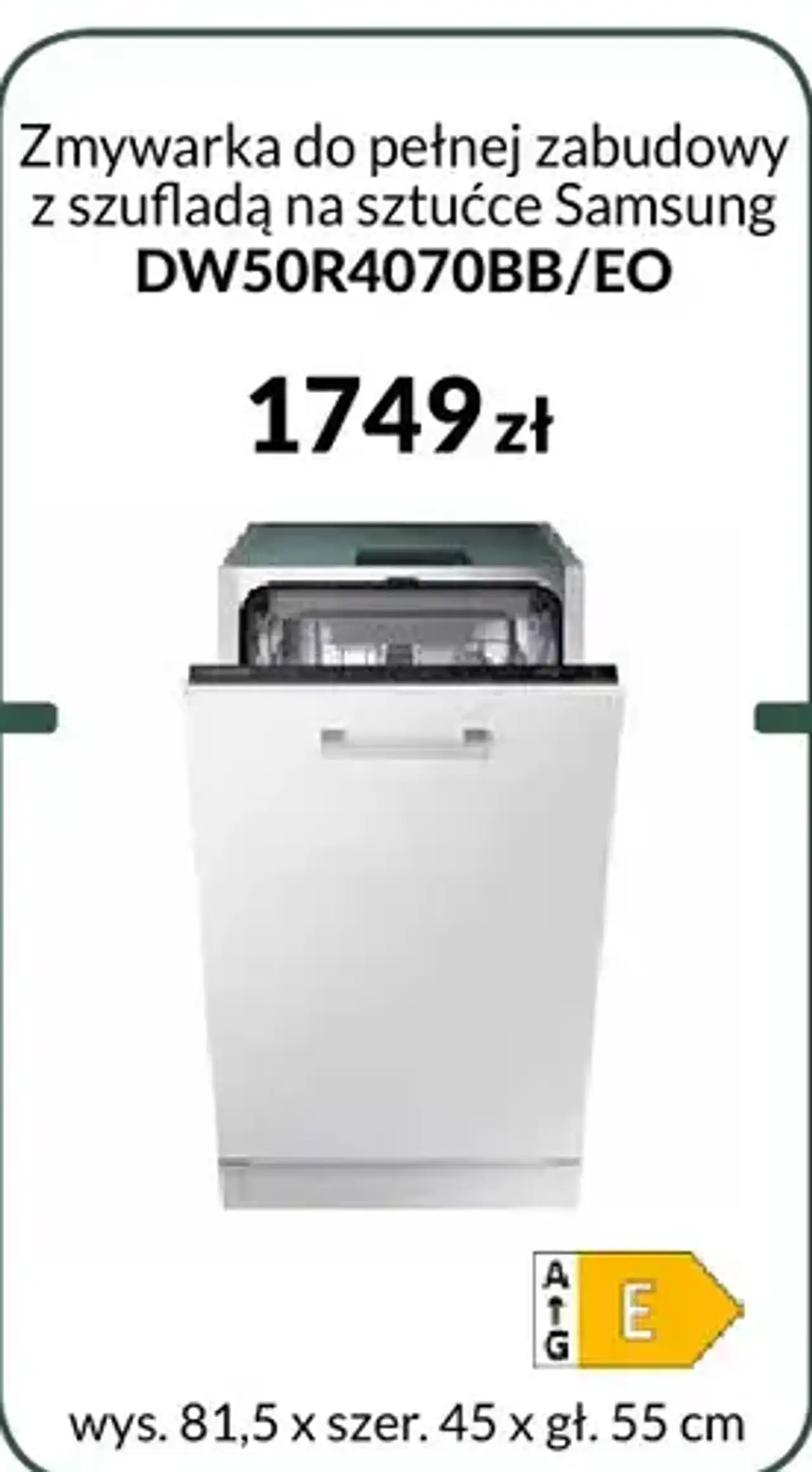 Zmywarka do pełnej zabudowy z szufladą na sztućce Samsung DW50R4070BB/EO