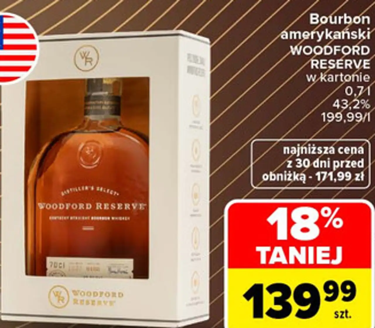 Bourbon amerykański Woodford Reserve w kartonie