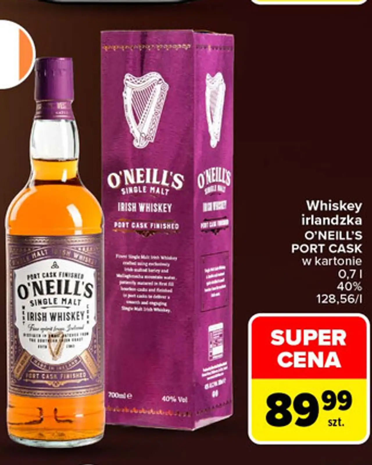 Whiskey irlandzka O'NEILL'S PORT CASK w kartonie