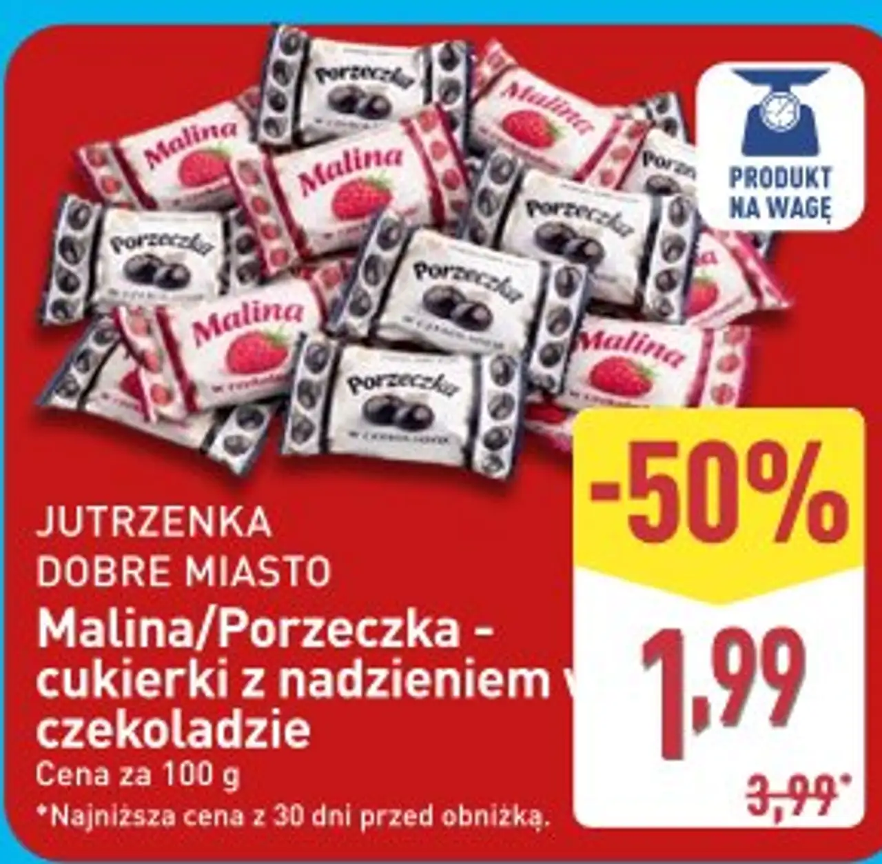 JUTRZENKA DOBRE MIASTO Malina/Porzeczka - cukierki z nadzieniem w czekoladzie