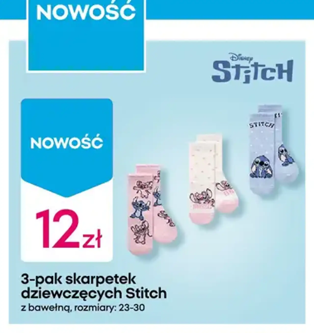 3-pak skarpetek dziewczęcych Stitch, rozmiary: 23-30