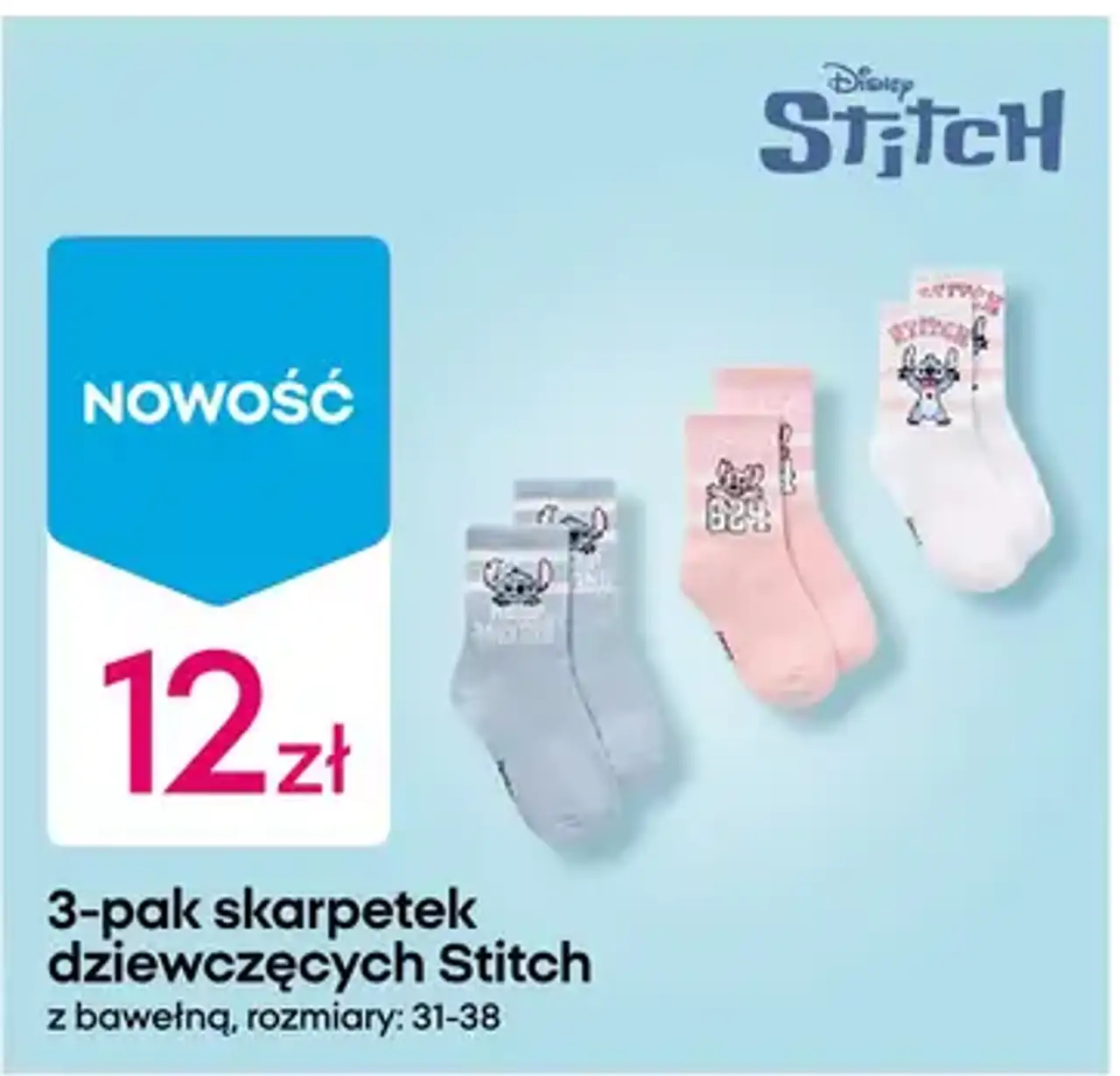 3-pak skarpetek dziewczęcych Stitch, rozmiary: 31-38