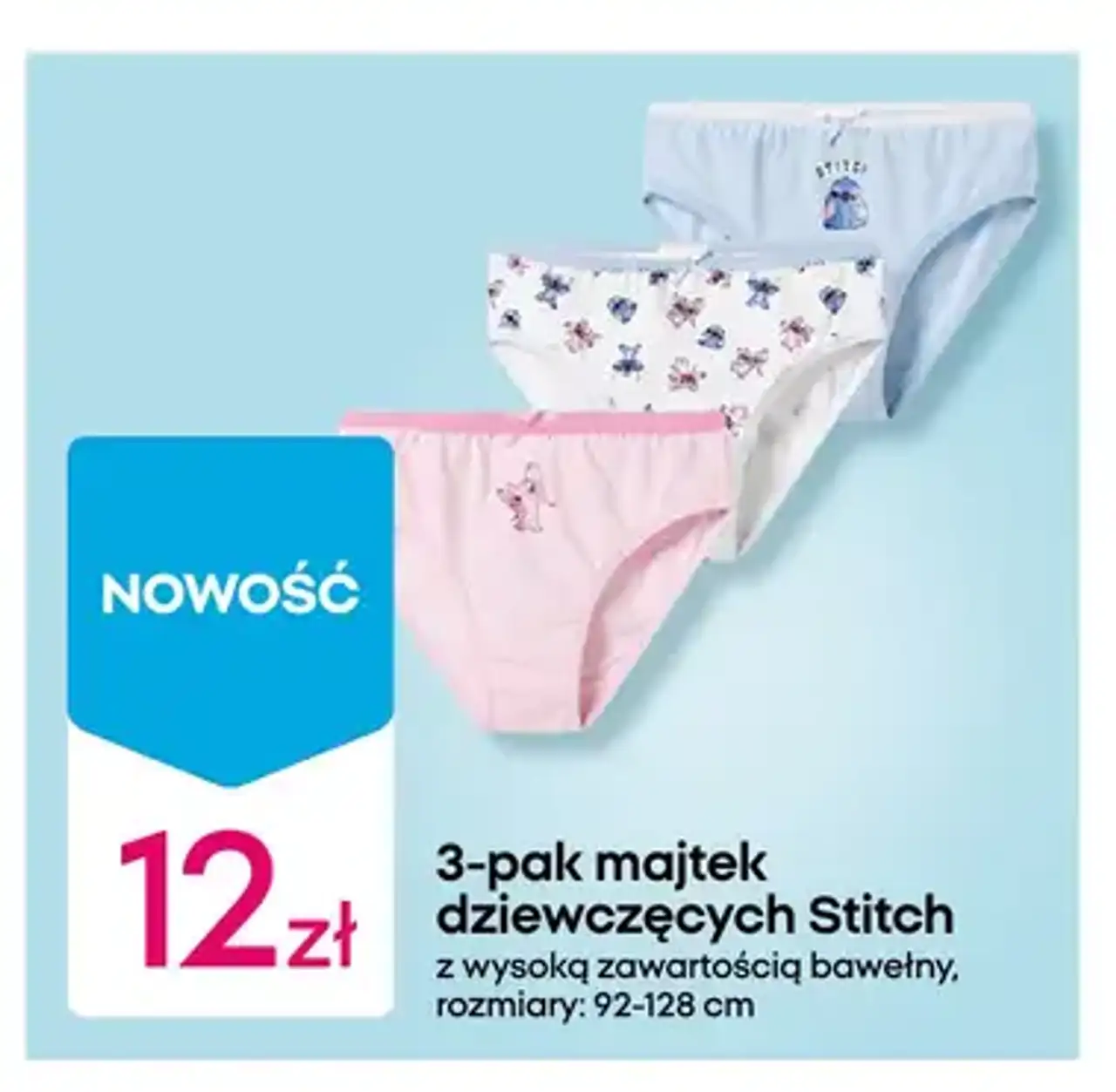 3-pak majtek dziewczęcych Stitch, rozmiary: 92-128 cm