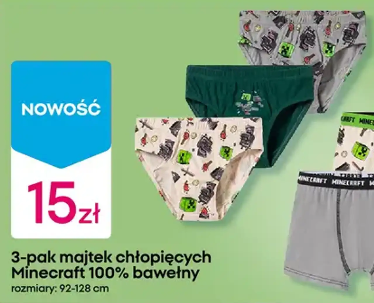 3-pak majtek chłopięcych Minecraft 100% bawełny