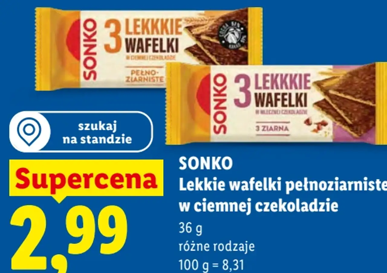 Sonko Lekkie wafelki pełnoziarniste w ciemnej czekoladzie