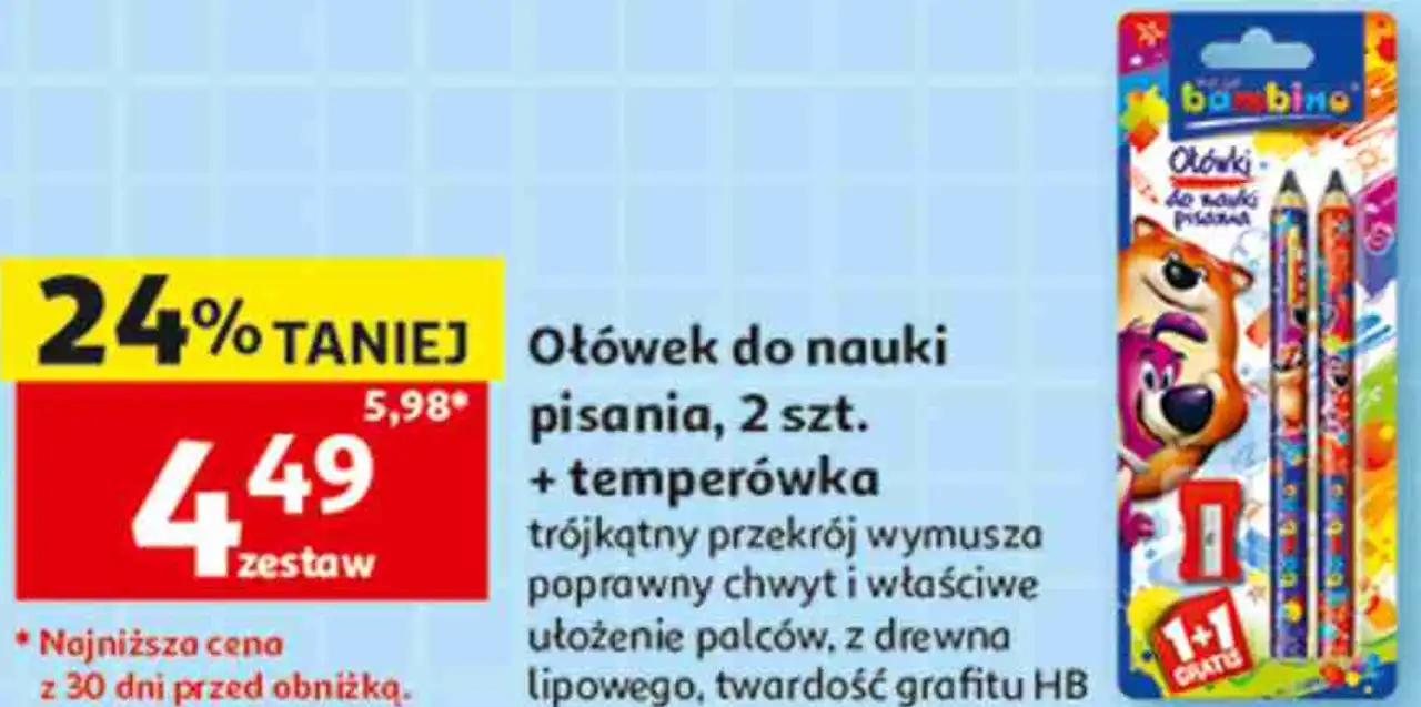 Bambino Ołówek do nauki pisania, 2 szt. + temperówka