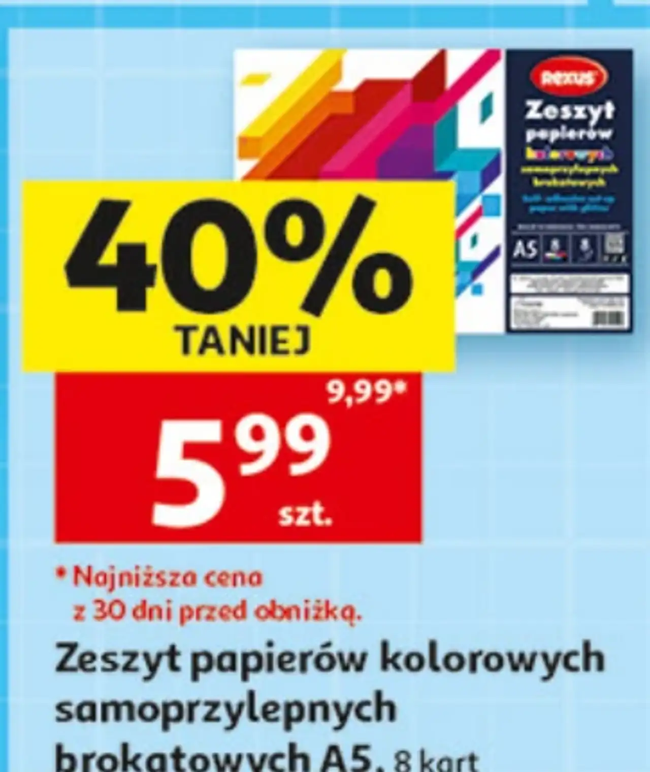 Zeszyt papierów kolorowych samoprzylepnych brokatowych A5 Rexus