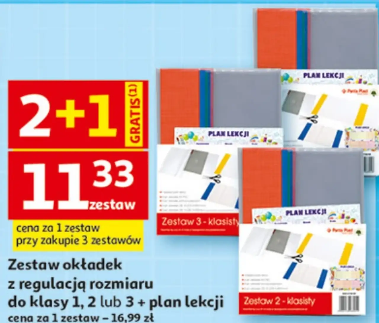 Zestaw okładek z regulacją rozmiaru do klasy 1, 2 lub 3 + plan lekcji
