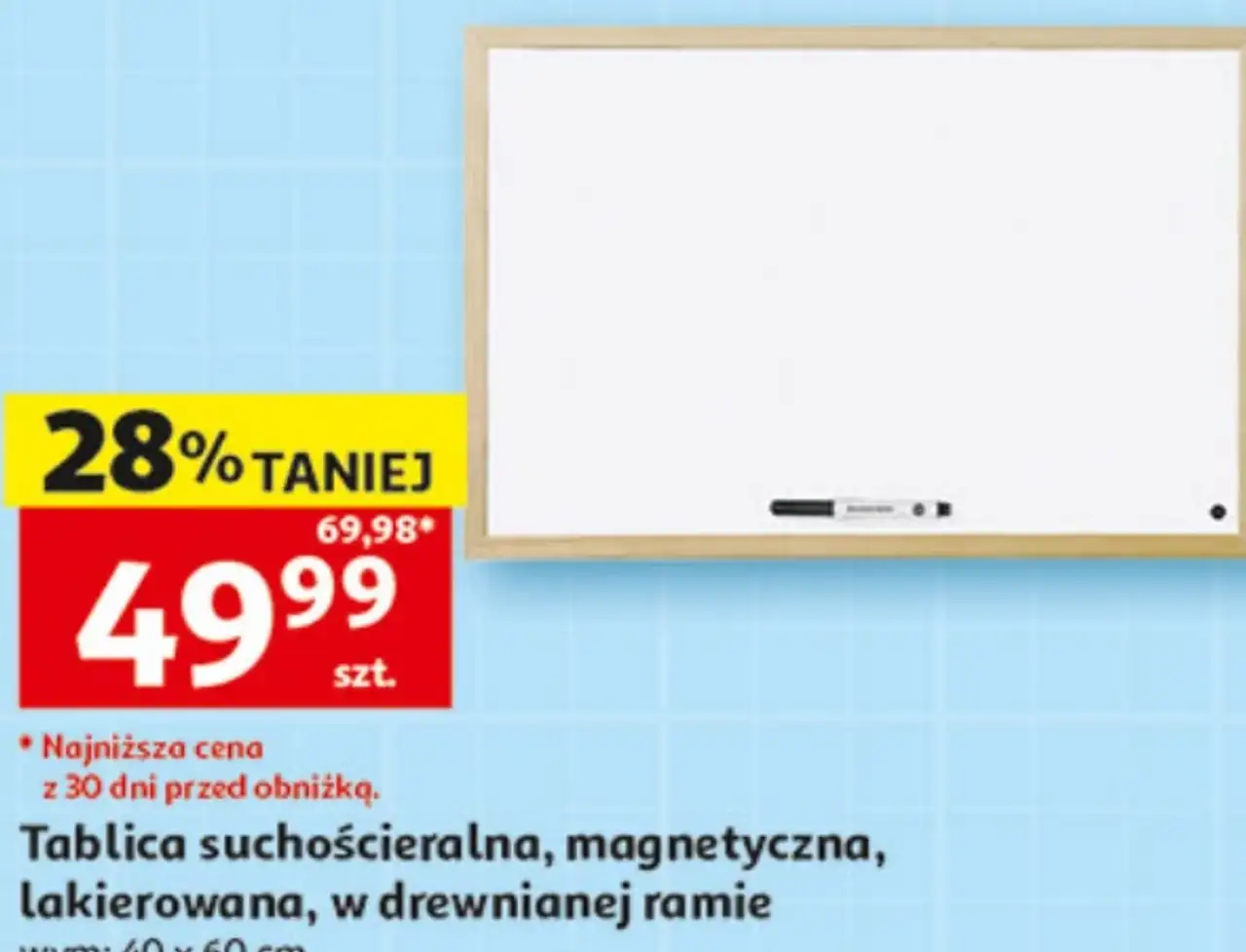 Tablica suchościeralna, magnetyczna, lakierowana, w drewnianej ramie