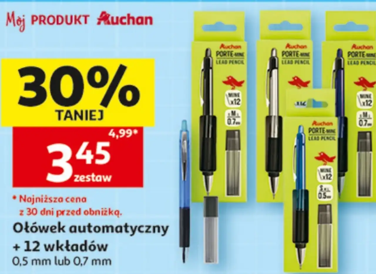 Ołówek automatyczny + 12 wkładów Auchan