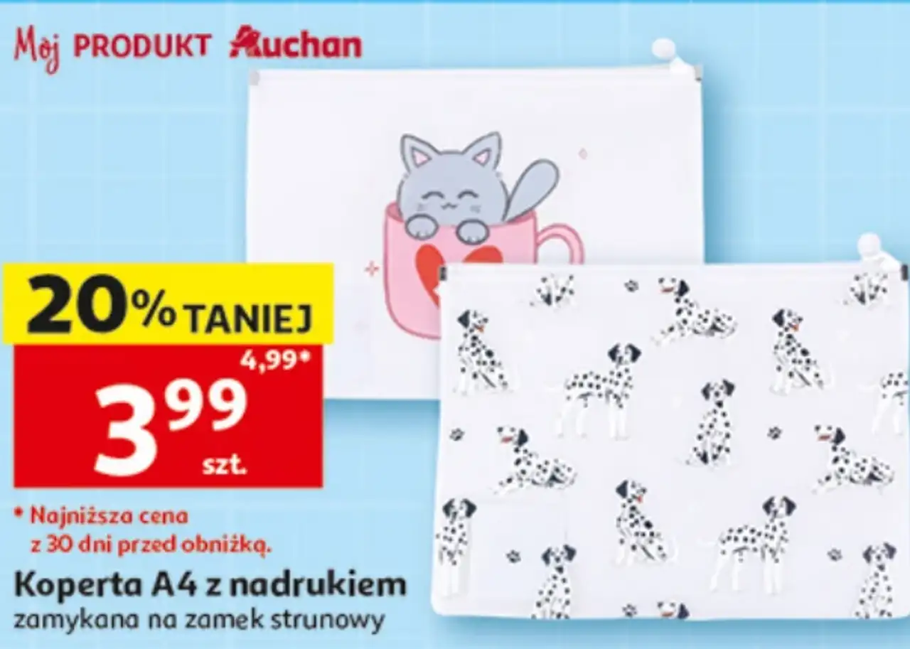 Koperta A4 z nadrukiem zamykana na zamek strunowy Mój PRODUKT Auchan
