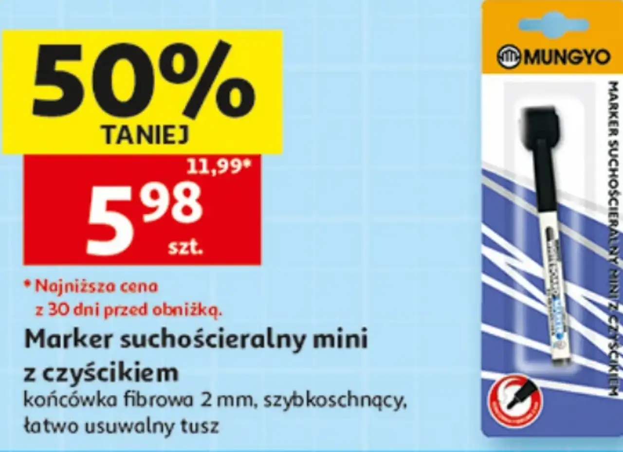 Marker suchościeralny mini z czyścikiem Mungyo