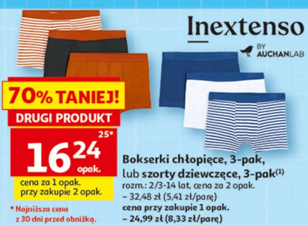 Bokserki chłopięce, 3-pak, lub szorty dziewczęce, 3-pak Inextenso by Auchanlab