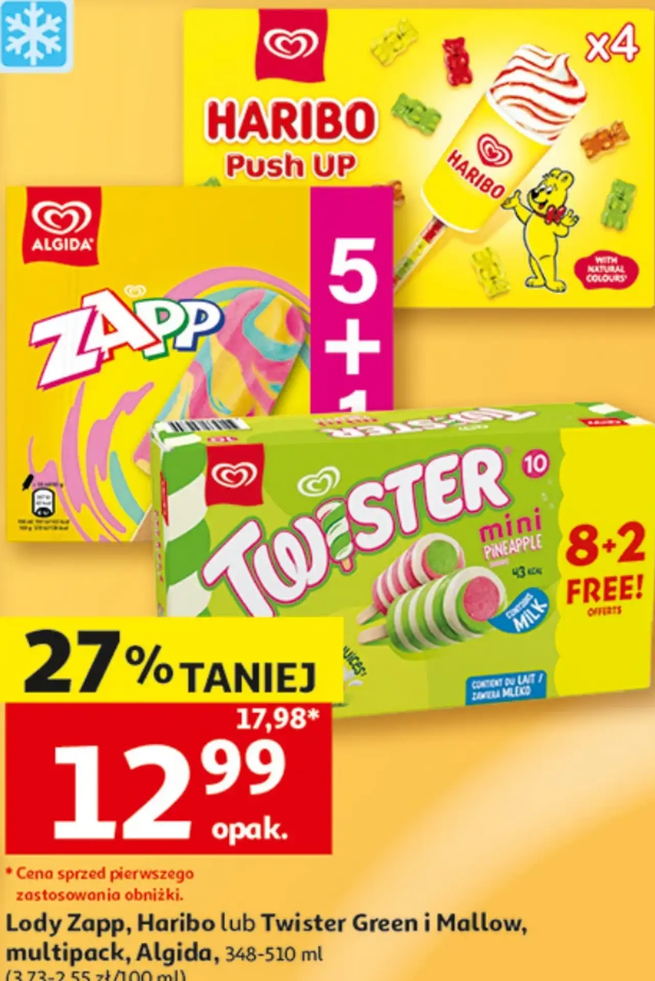 Lody Zapp, Haribo lub Twister Green i Mallow, multipack, Algida