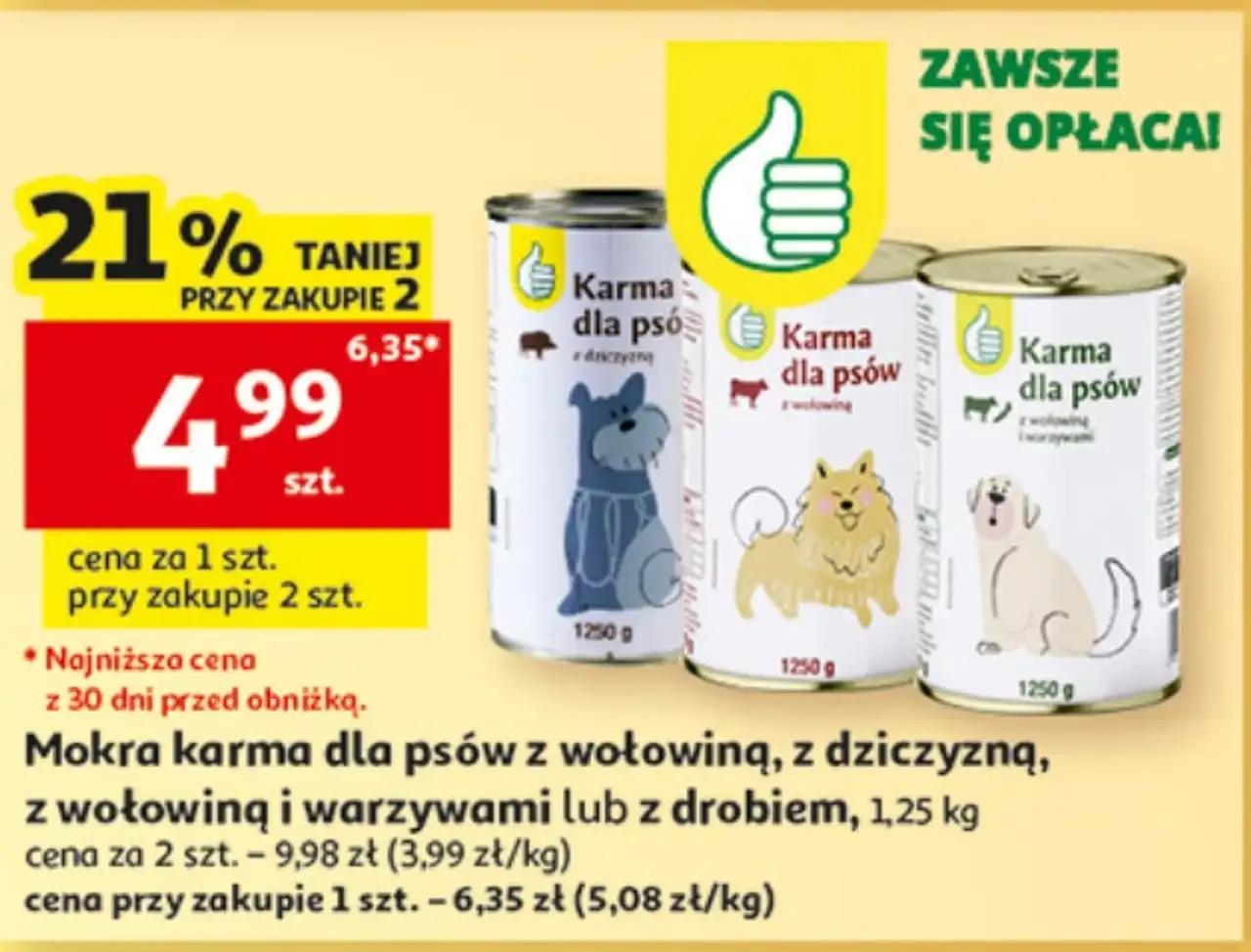 Mokra karma dla psów z wołowiną, z dziczyzną, z wołowiną i warzywami lub z drobiem