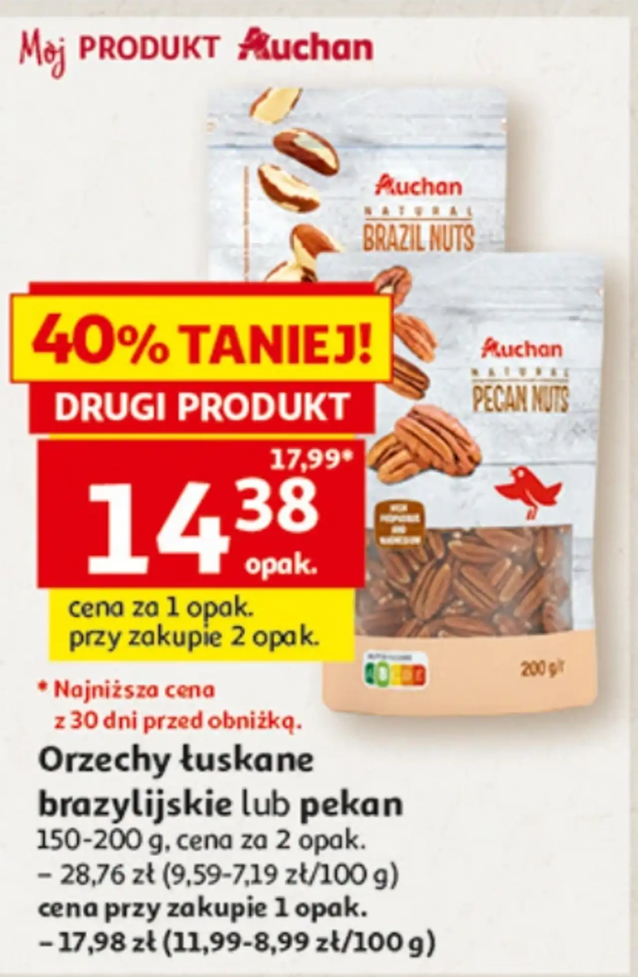 Orzechy łuskane brazylijskie lub pekan Auchan