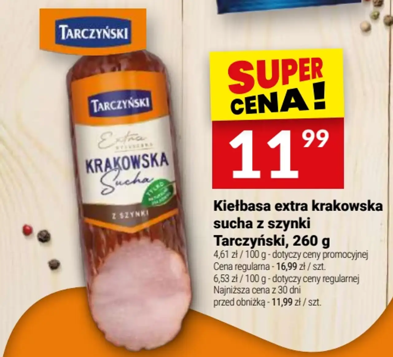 Kiełbasa extra krakowska sucha z szynki Tarczyński