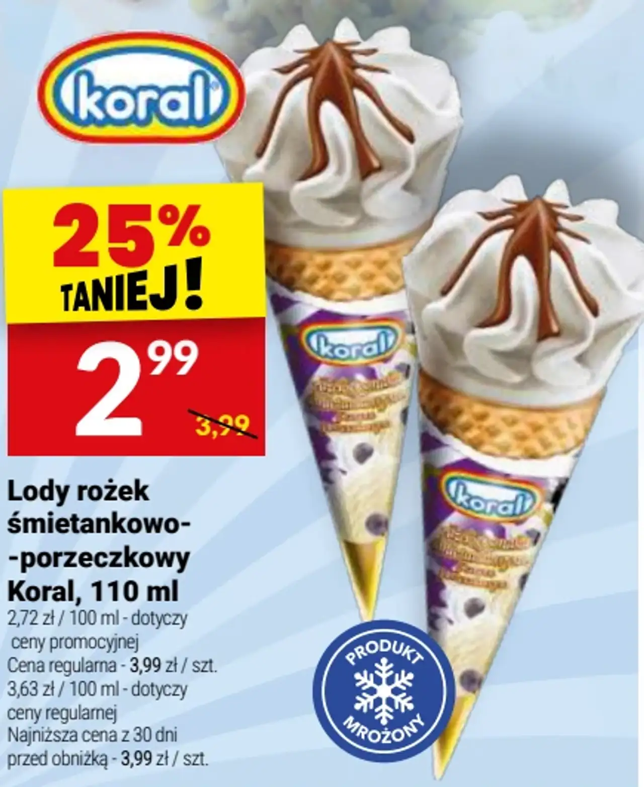 Lody rożek śmietankowo-porzeczkowy Koral, 110 ml