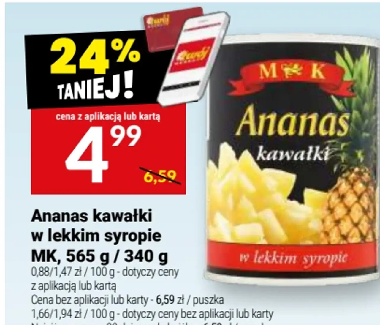 Ananas kawałki w lekkim syropie MK