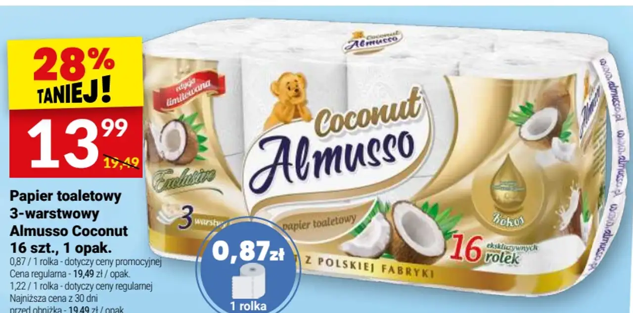 Papier toaletowy 3-warstwowy Almusso Coconut, 16 szt., 1 opak.