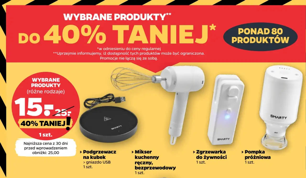 Wybrane produkty Smarty: Podgrzewacz na kubek, Mikser kuchenny, Zgrzewarka do żywności, Pompka próżniowa