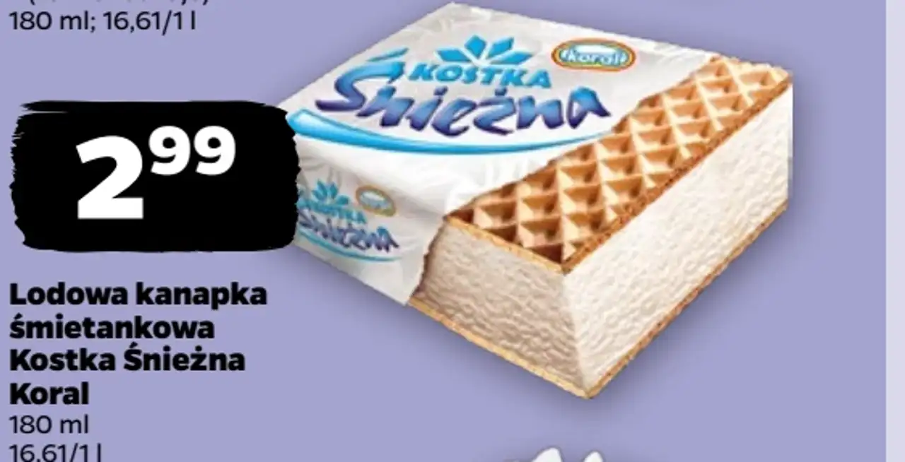 Lodowa kanapka śmietankowa Kostka Śnieżna Koral