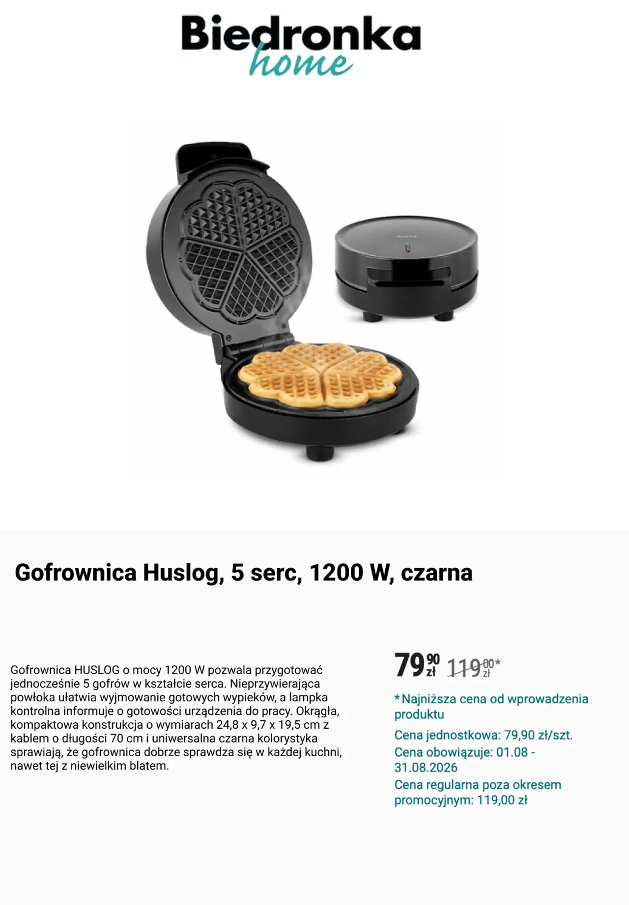 Gofrownica Huslog, 5 serc, 1200 W, czarna