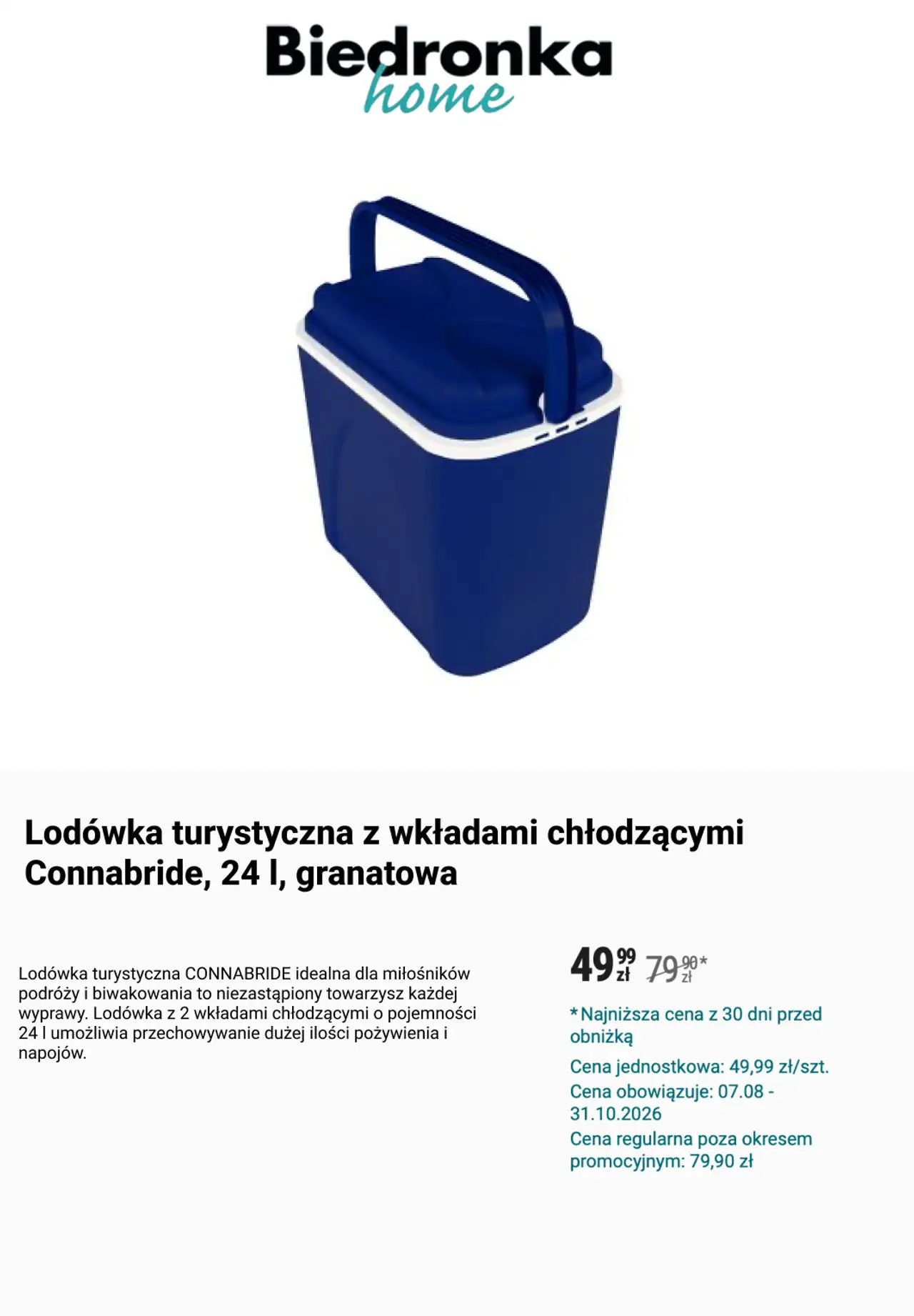 Lodówka turystyczna z wkładami chłodzącymi Connabride, 24 l, granatowa
