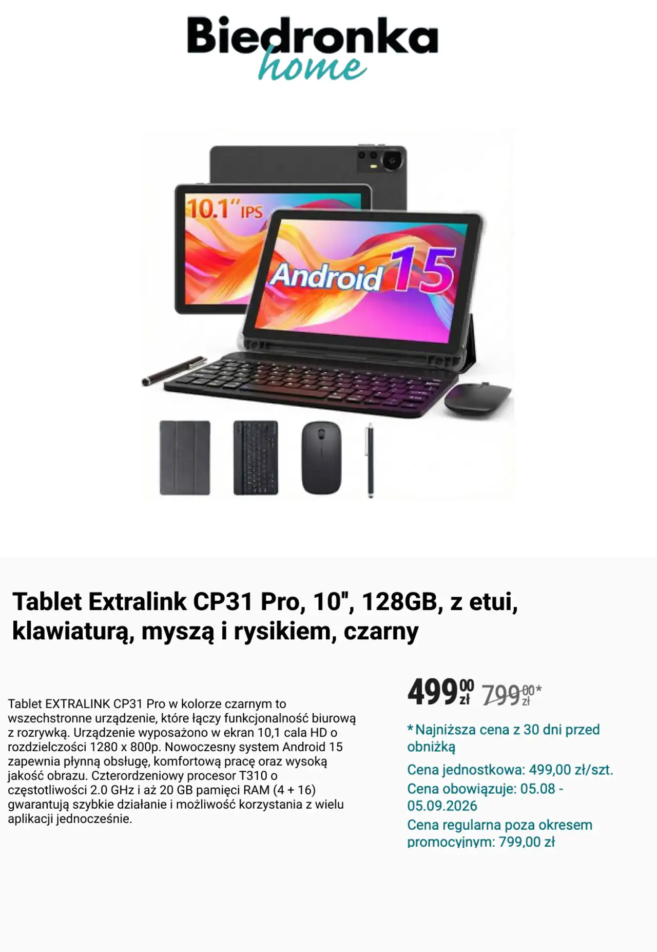 Tablet Extralink CP31 Pro, 10", 128GB, z etui, klawiaturą, myszą i rysikiem, czarny