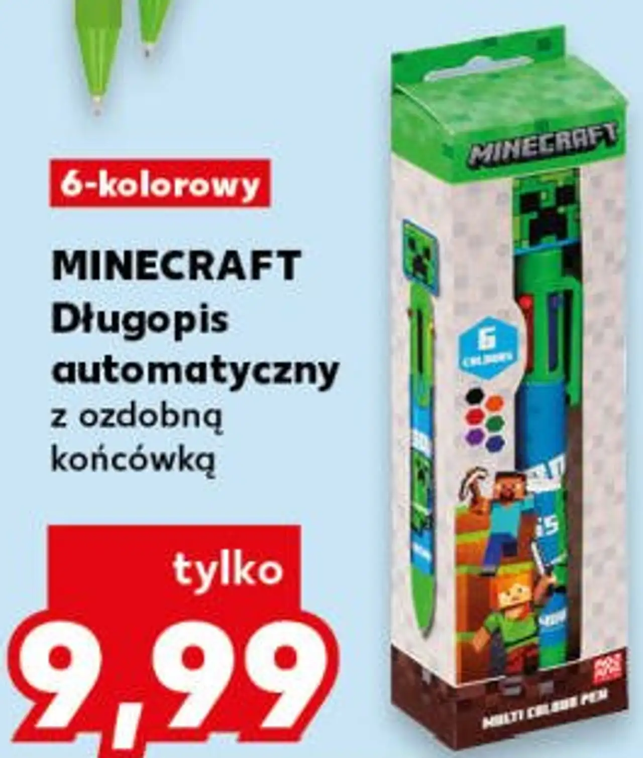 MINECRAFT Długopis automatyczny z ozdobną końcówką 6-kolorowy