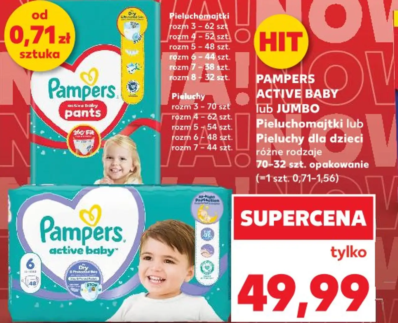 Pampers Active Baby lub Jumbo Pieluchomajtki lub Pieluchy dla dzieci