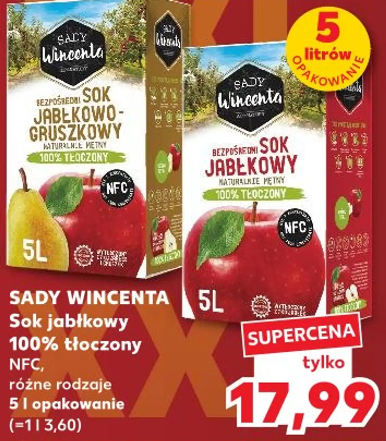 Sady Wincenta Sok jabłkowy 100% tłoczony NFC