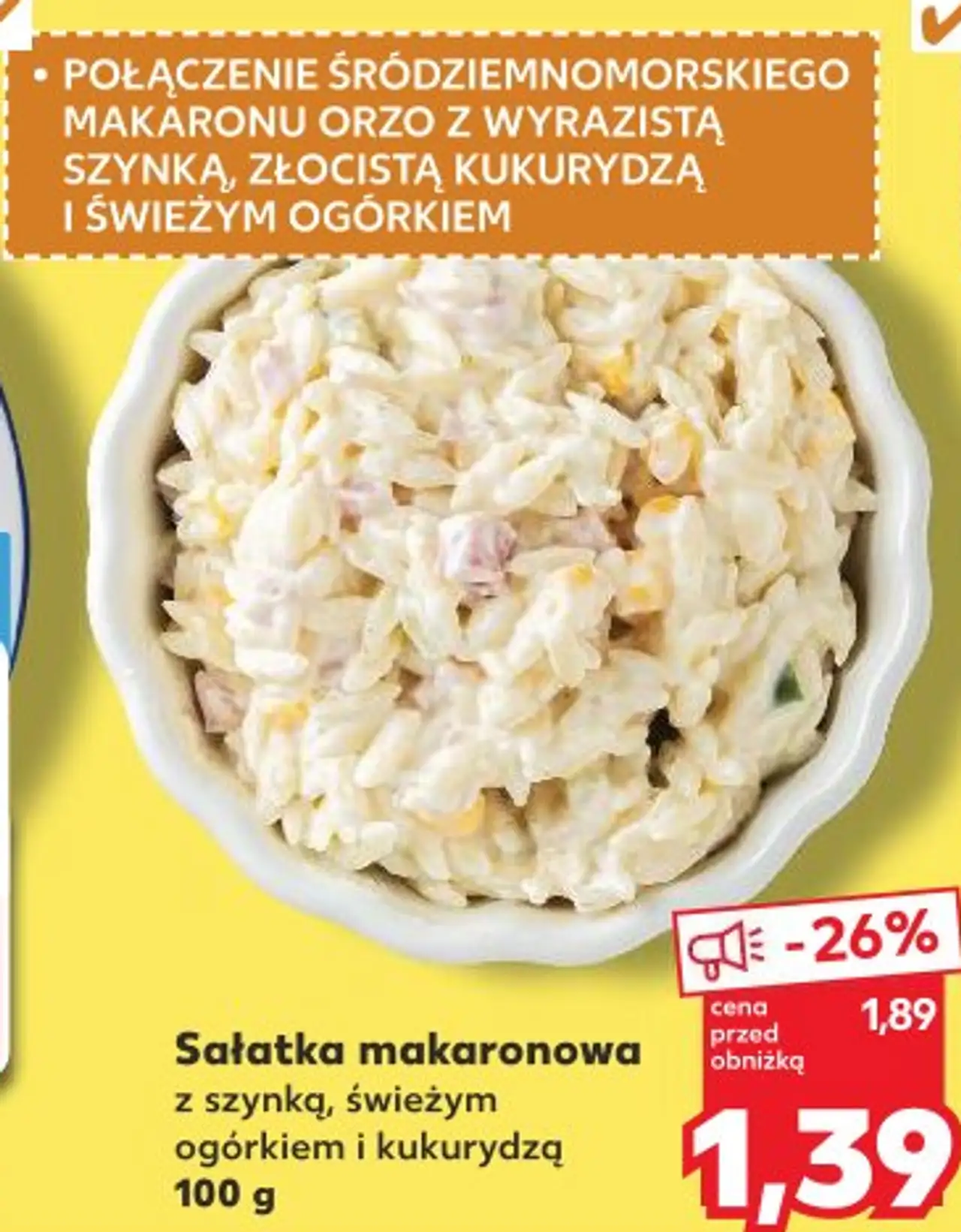 Sałatka makaronowa z szynką, świeżym ogórkiem i kukurydzą
