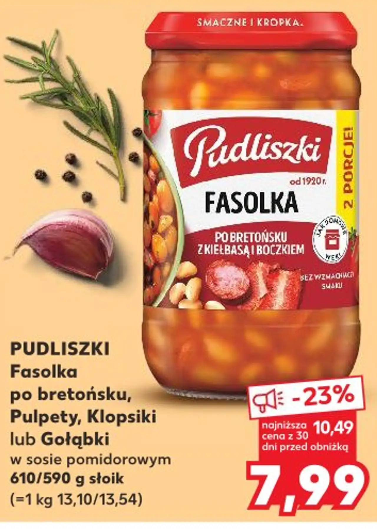 Pudliszki Fasolka po bretońsku, Pulpety, Klopsiki lub Gołąbki w sosie pomidorowym