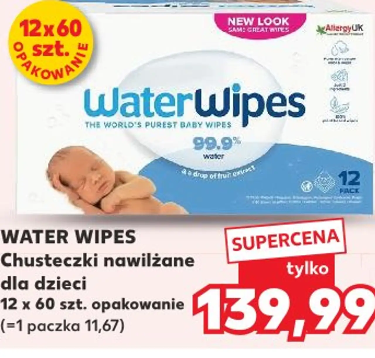 WaterWipes Chusteczki nawilżane dla dzieci 12 x 60 szt.