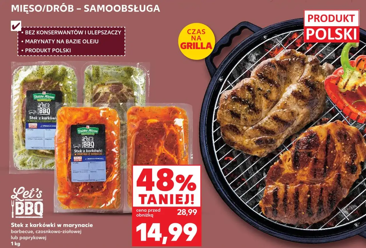 Stek z karkówki w marynacie barbecue, czosnkowo-ziołowej lub paprykowej Let's BBQ