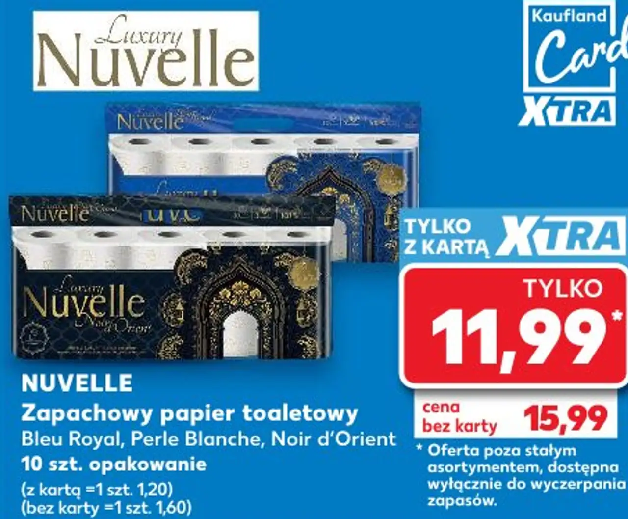 Nuvelle Zapachowy papier toaletowy Bleu Royal, Perle Blanche, Noir d'Orient