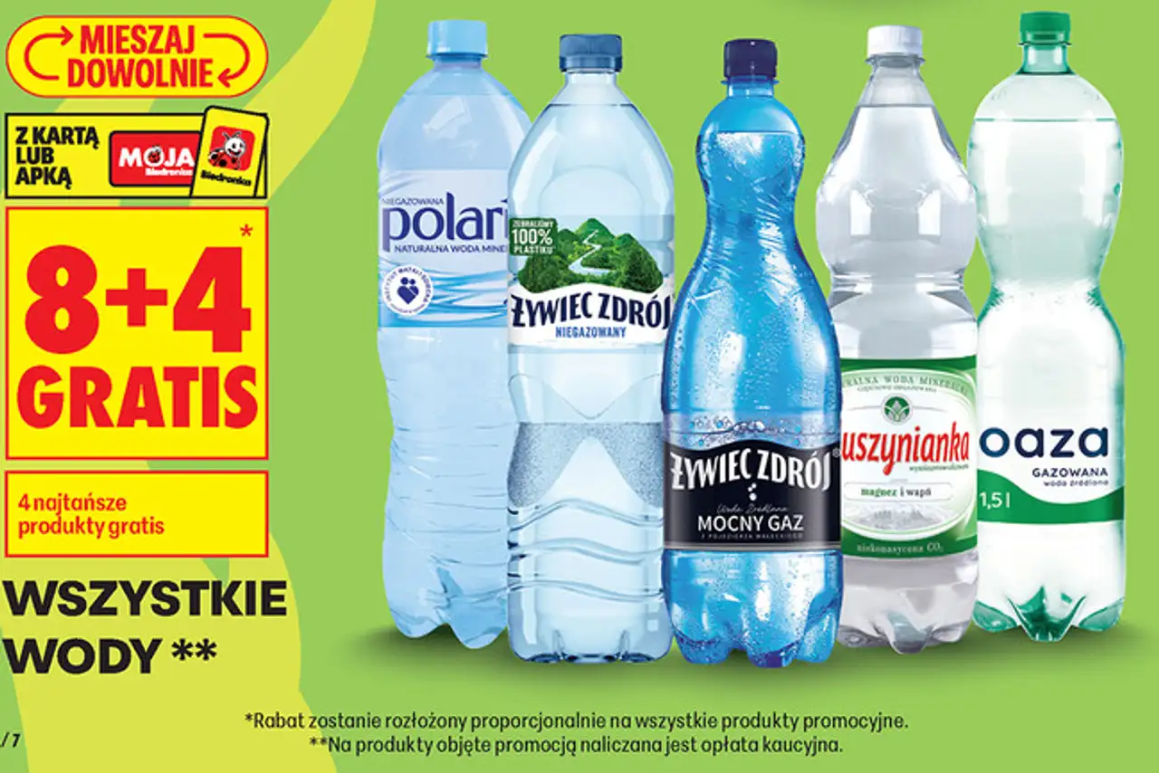 Wszystkie produkty Vital Fresh i wszystkie wody (Polaris, Żywiec Zdrój, Muszynianka, Oaza)