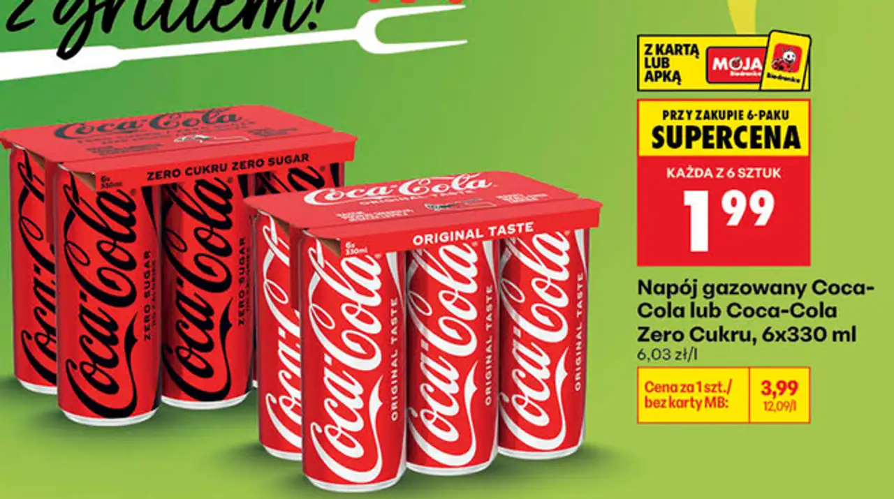 Napój gazowany Coca-Cola lub Coca-Cola Zero Cukru, 6x330 ml