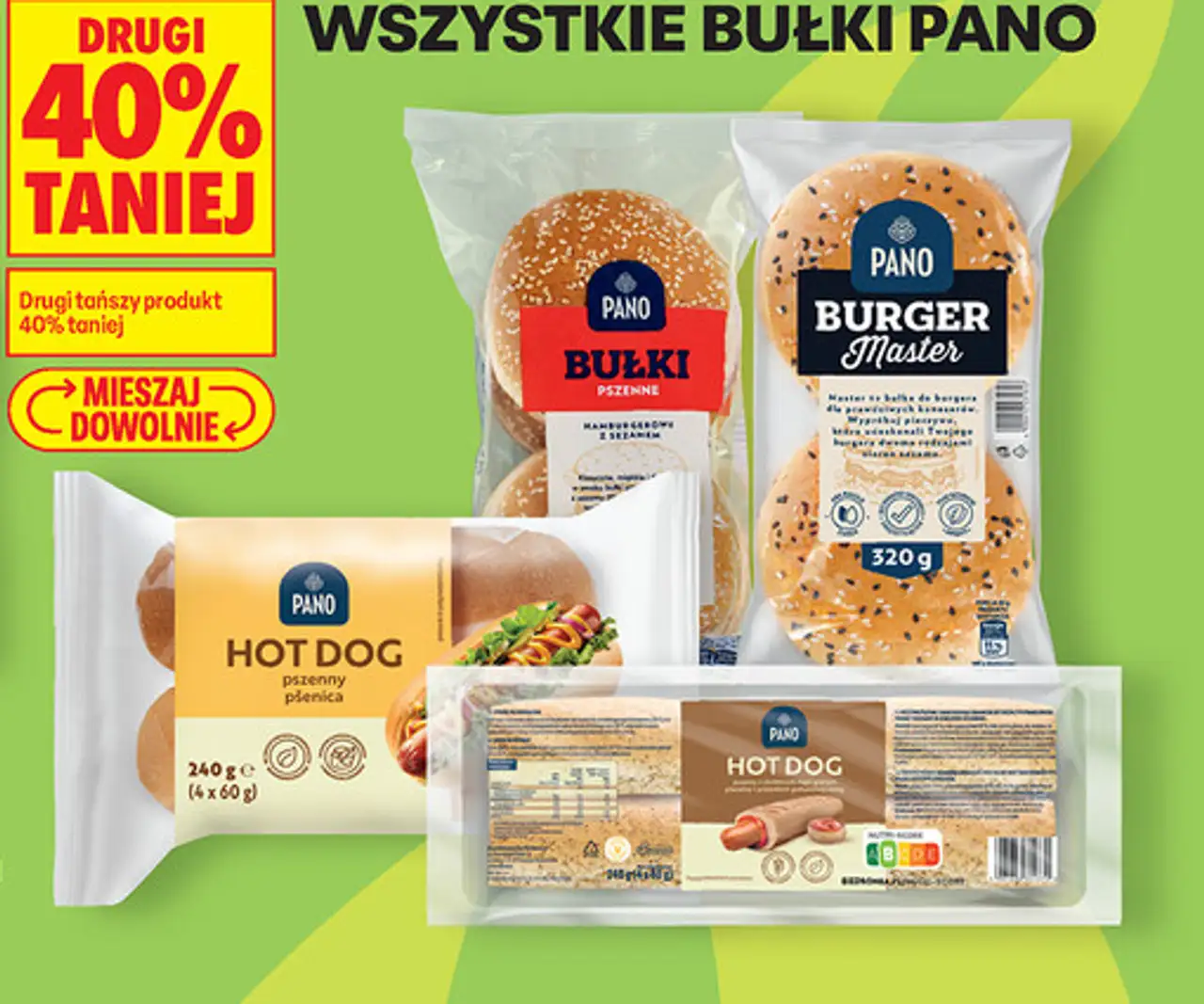 Wszystkie bułki Pano (np. Bułki pszenne z sezamem, Burger Master, Hot Dog)