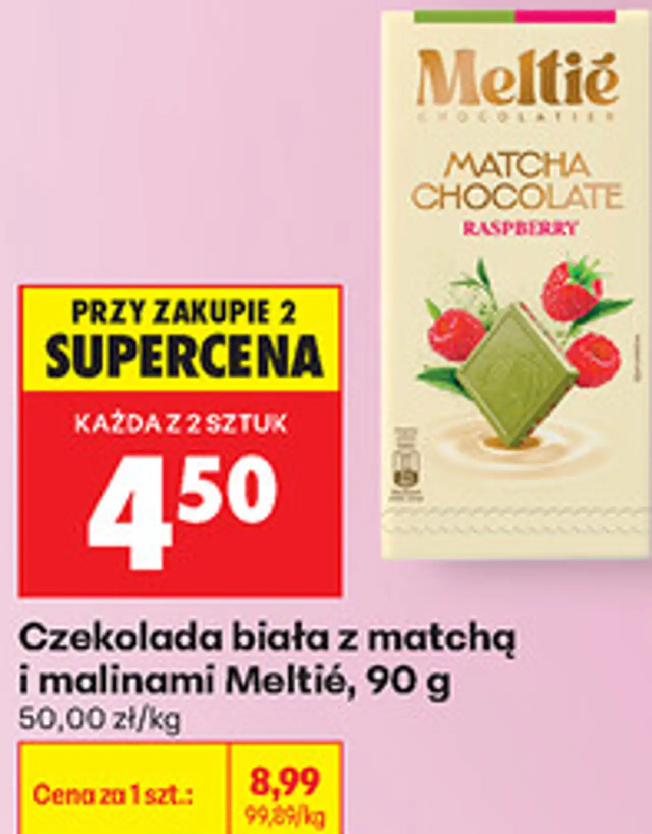 Czekolada biała z matchą i malinami Meltie