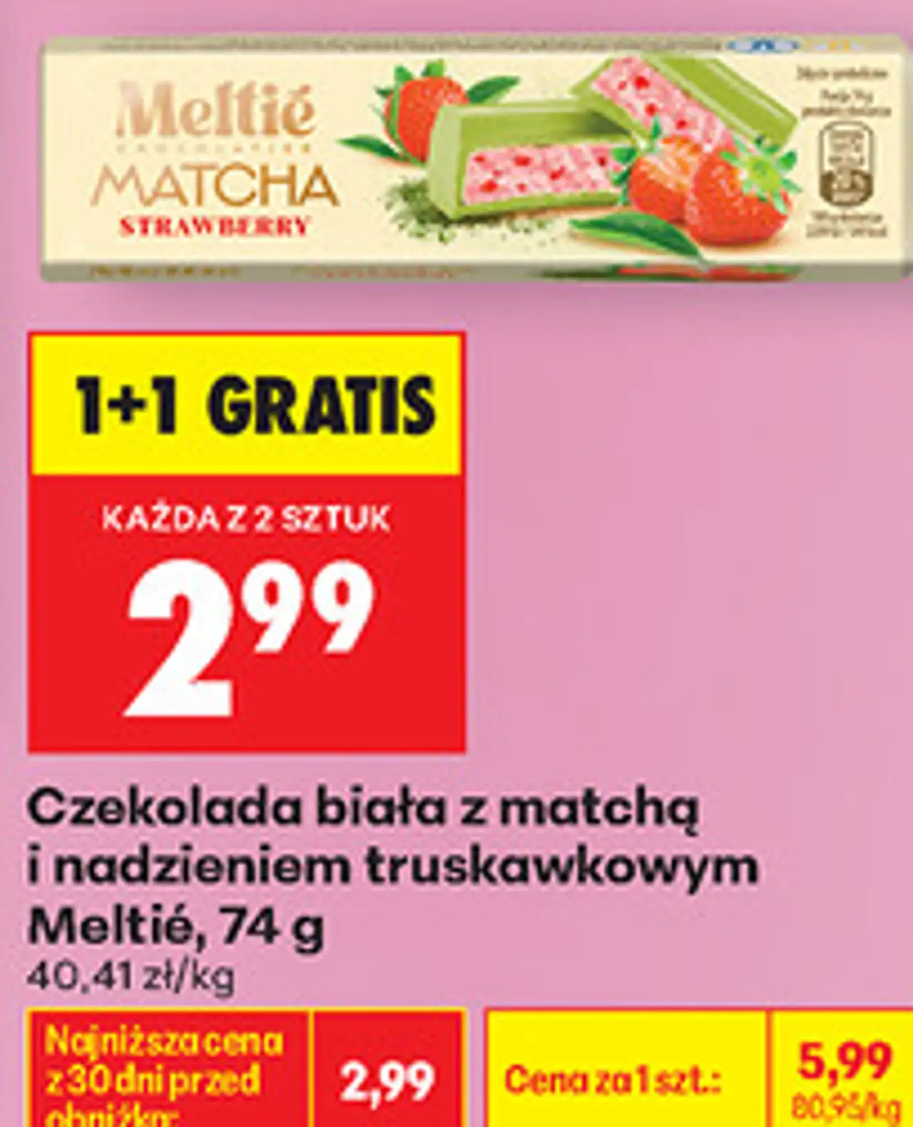 Czekolada biała z matchą i nadzieniem truskawkowym Meltie